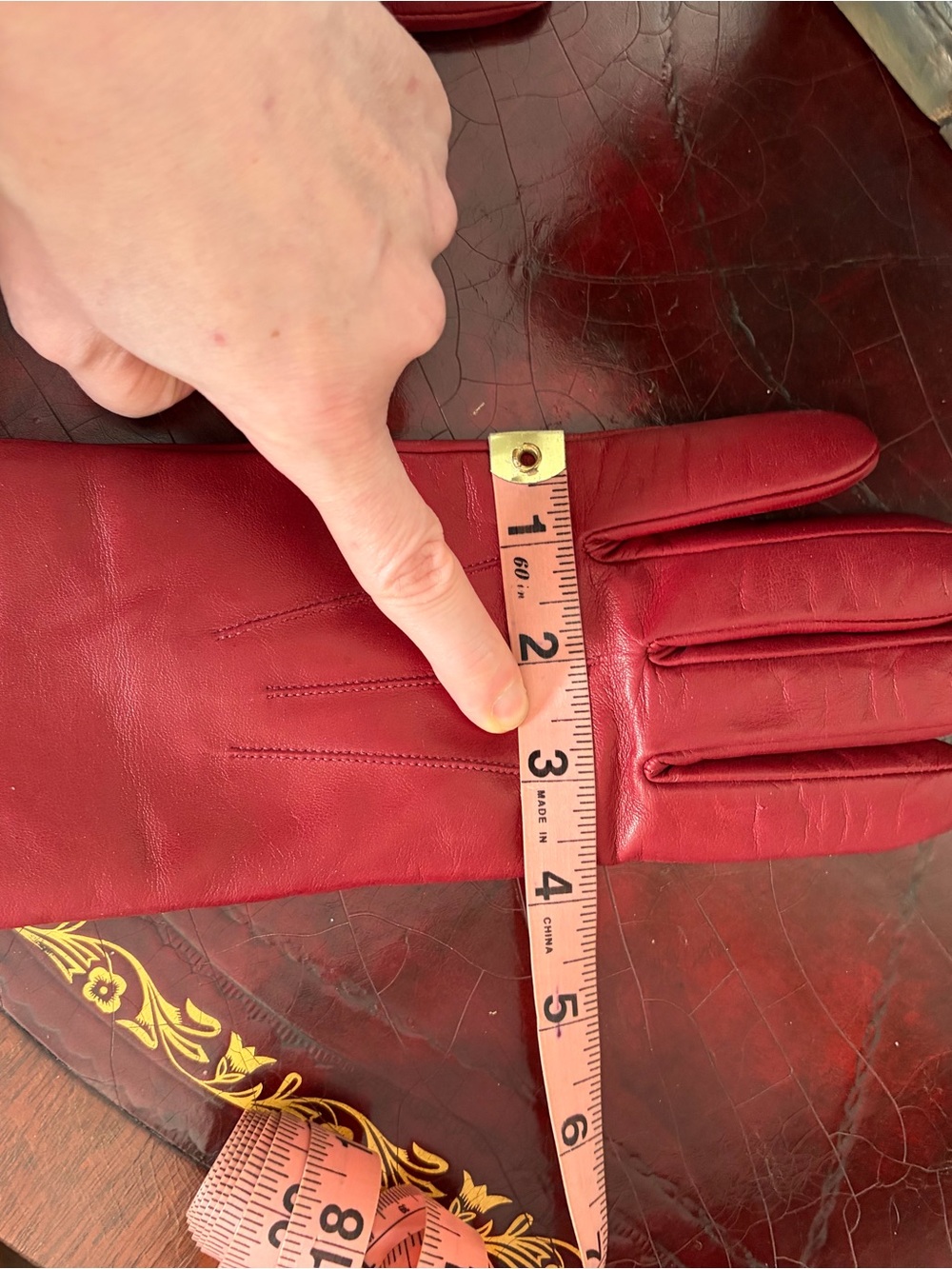 Classic Women's Leather Gloves - Dark Red - Picture 4 of 4